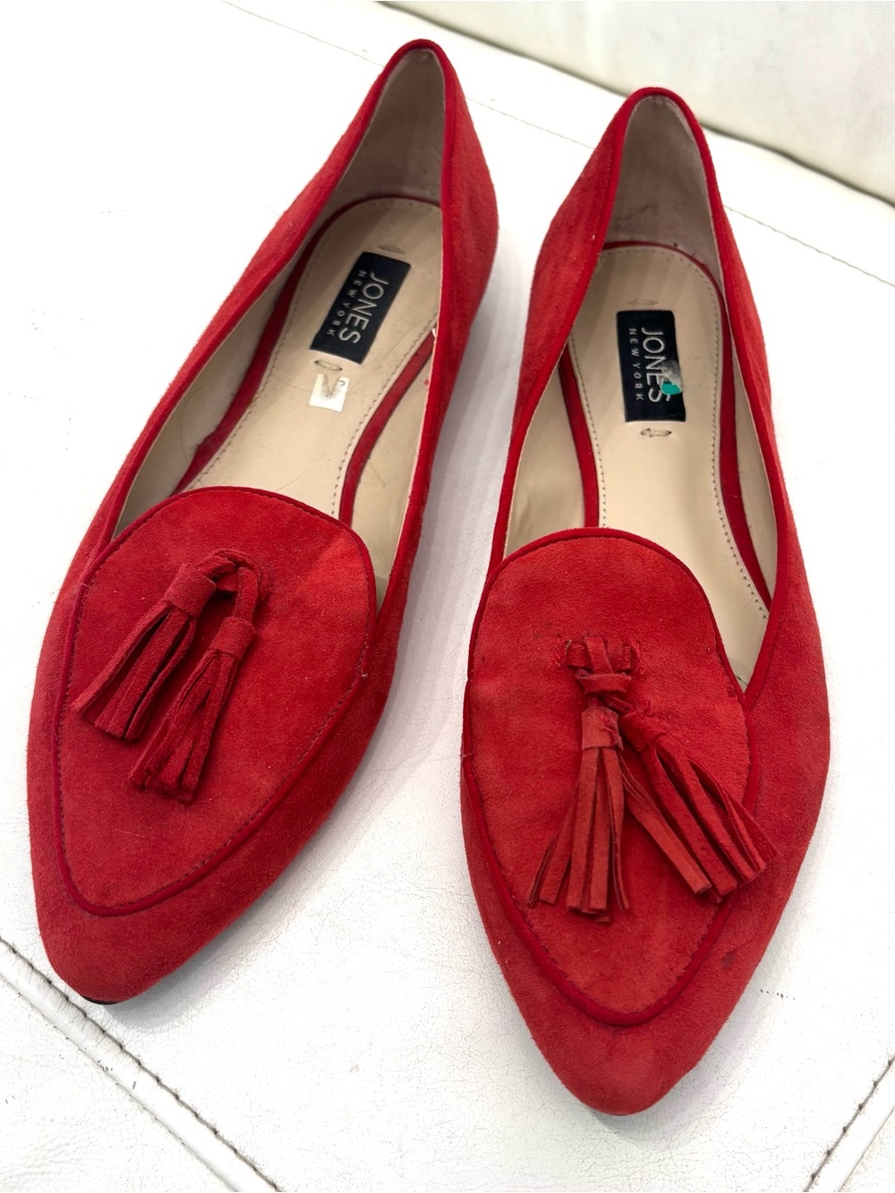 Jones New York Red Suede Tassel Pointed Loafers